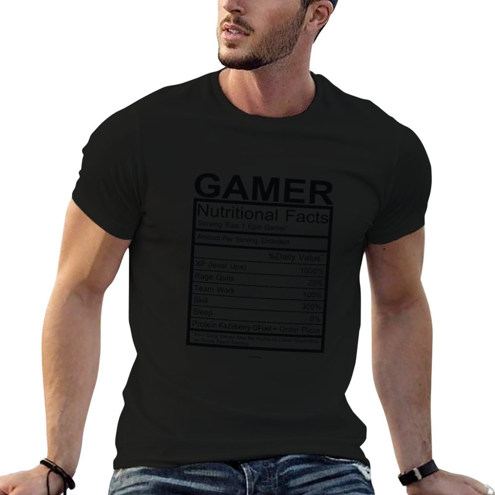 T Nutrition Fitness - تي شيرت Gamer Nutritional Facts Chart
